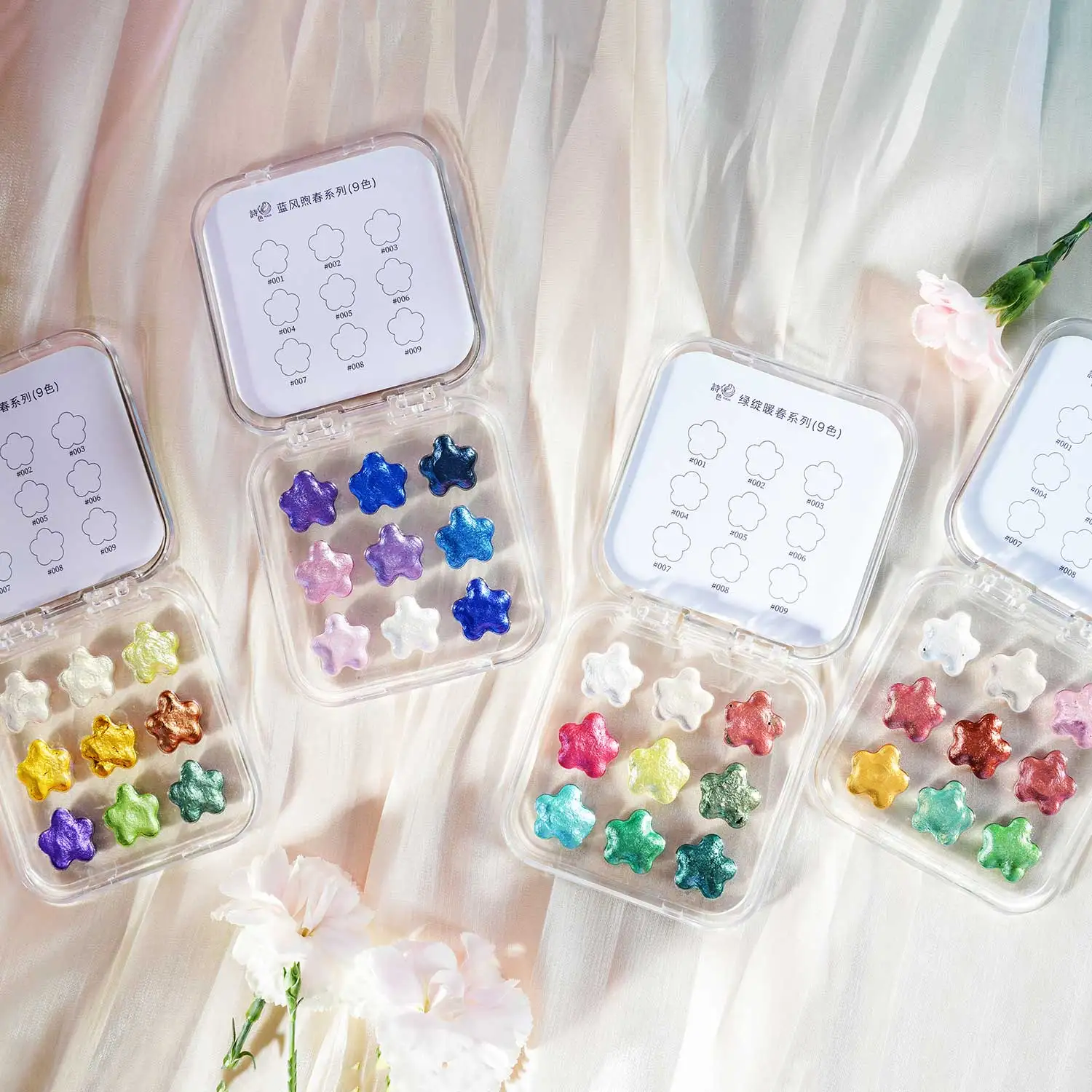 9 ألوان معدنية بيرليسسينت ألوان مائية مسحوق ذهبي الصباغ الغواش مجموعة الطلاء مع فلاش الصلبة المائية المحمولة محاصر للفن #1