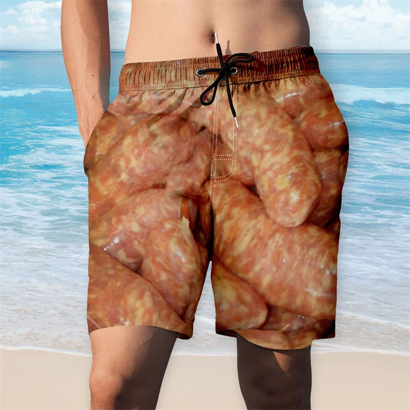 Food Beach Shorts For Men Funny Novelty 3D Print Summer Shorts With Drawstring Pockets Lounge Elastic Waisted Swimming Shorts