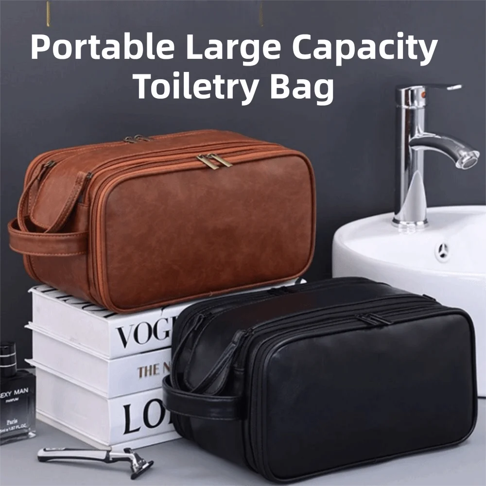 

Large Capacity Travel Toiletry Bag Three-opening PU Makeup Bag Multi Compartment Waterproof Cosmetic Organizer Washing Grooming