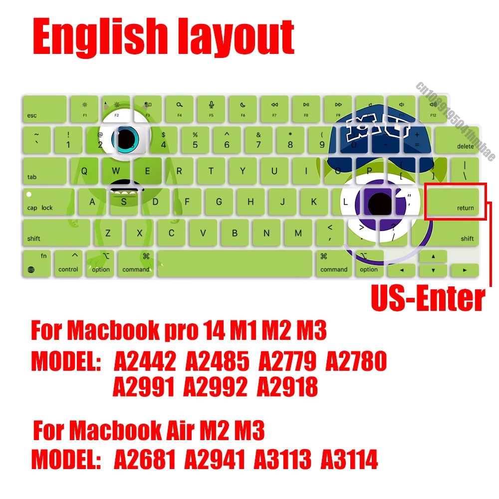 Monsters Inc Big Eyes US Layout Soft Silicone Keyboard Cover for Macbook pro 14 M1 M2 M3 A2442 A2485 A2779 A2780 Air M2 M3 A2681