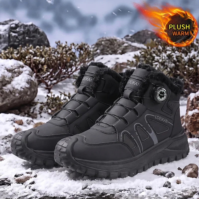 Damen High-Top Winterstiefel mit Plüschfutter, Drehverschluss, dicker rutschfester Sohle, modische Freizeit-Wanderstiefel für kaltes Wetter – Detail 3