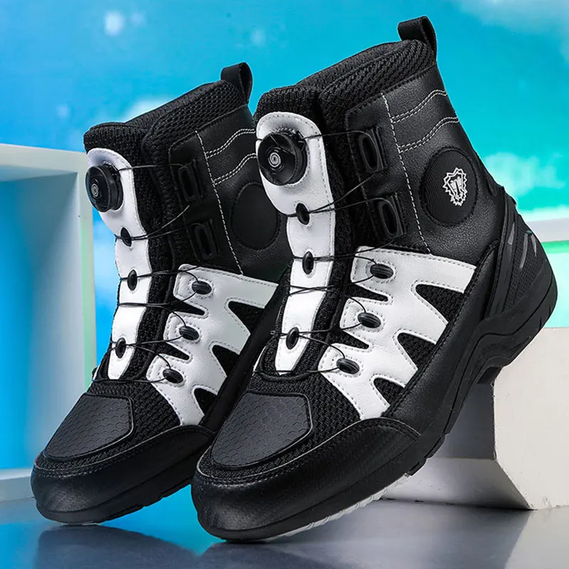 

JG-Wolf Motocross Boots Men Women Biker Boots Anti-Slip Riding Boots Waterproof Leather Motorcycle Shoes for City Riding