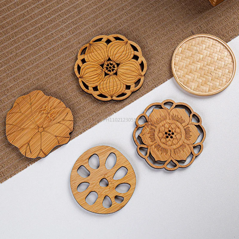 1Pcs Creative Lotus Flower Drink Coasters Wooden Round Cup Mat Table Mat Tea Coffee Mug Placemat Home Decor Kitchen Accessories