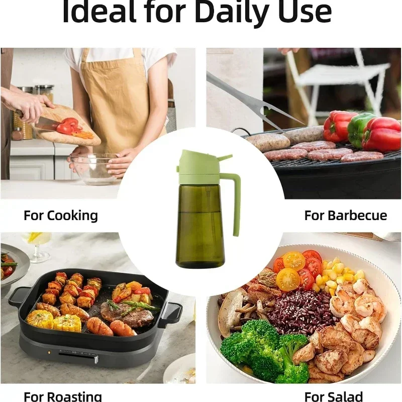 Ölspender und Sprühflasche für Olivenöl zum Kochen 2-in-1 - Sprühen und Gießen Dunkelgrüne Öl-Sprühflasche 500ml Gewürzregal – Detail 5
