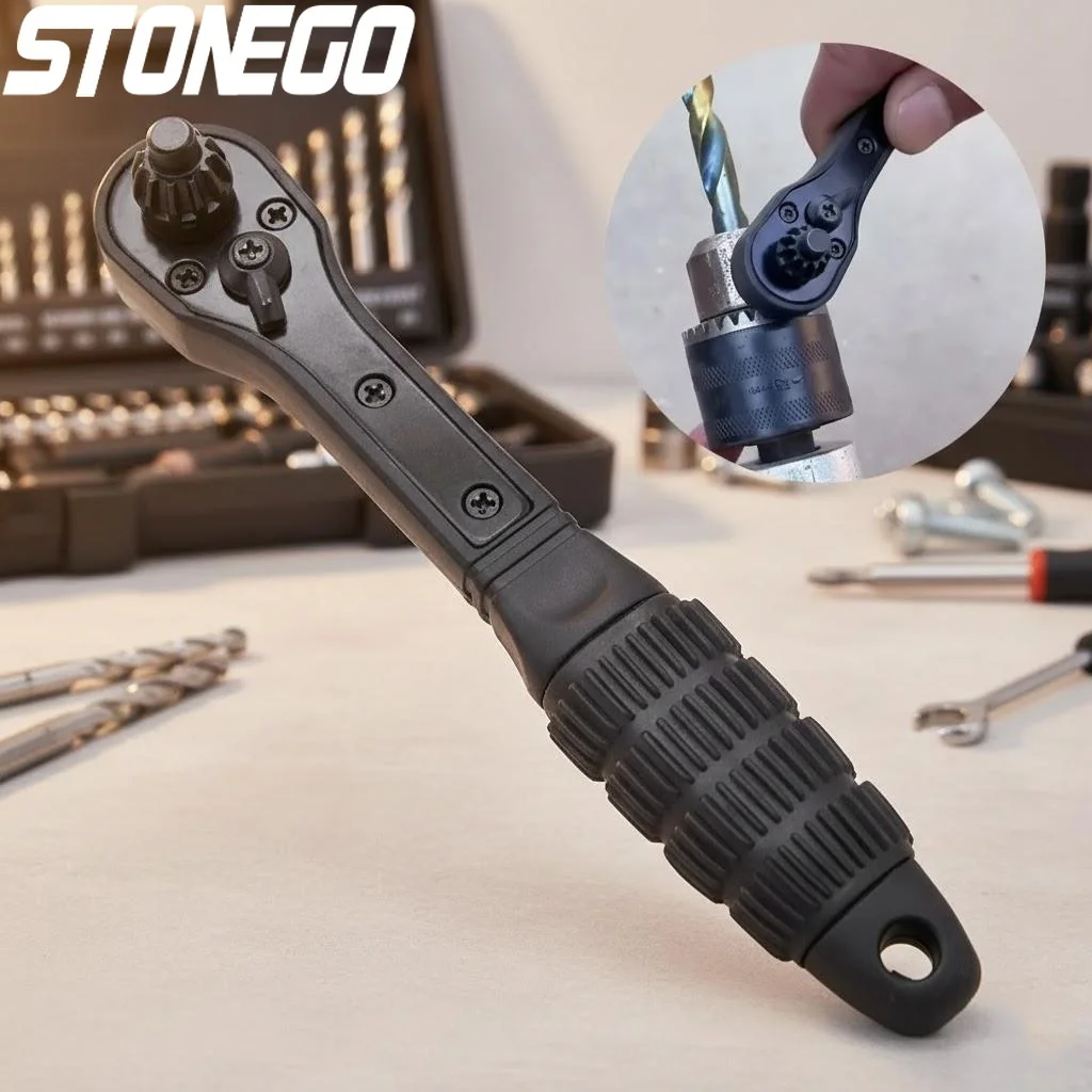 2 in 1 Bit Chuck Wrench Dual Ratchet Wrench for Drill Press Chuck Sizes Twelve Point Seven and Seventeen Point Five Millimeters
