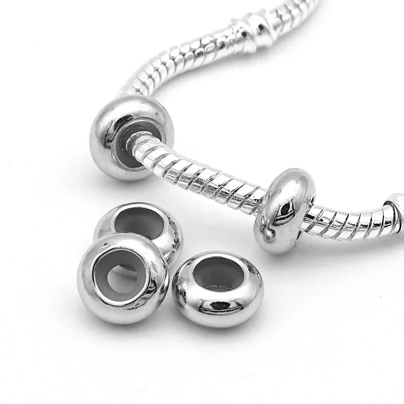 10pcs/lot Stainless Steel Stopper Clip Beads Charms with Rubber Inside Fit Bracelet Bangle DIY Jewelry Making