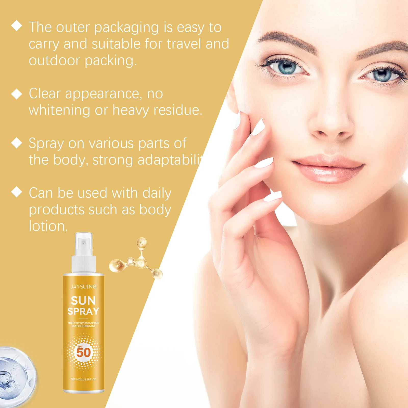Spf50 واقي من الشمس للوجه وجسم الوجه والأشعة فوق البنفسجية واقية للتحكم في الزيوت ترطيب كتلة الشمس منعش مقاوم للماء واقية من الشمس رذاذ