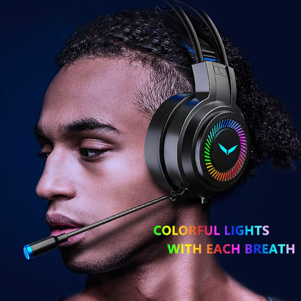 Gaming Headset Wired PC Gamer Headphones 7.1 Surround 4D Stereo Laptop Earphones with Microphone 7 Color RGB for PS4 Xbox