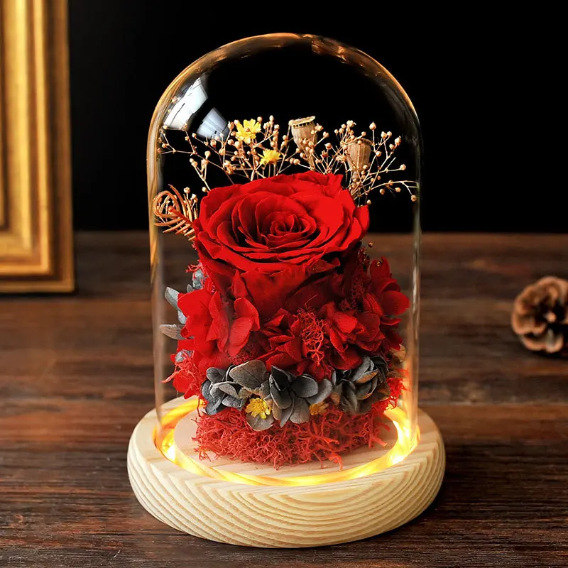 

Everlasting Rose Glass Dome Ornament Finished Product Birthday Valentine's Day Gift for Girlfriend Artificial Flower Decor