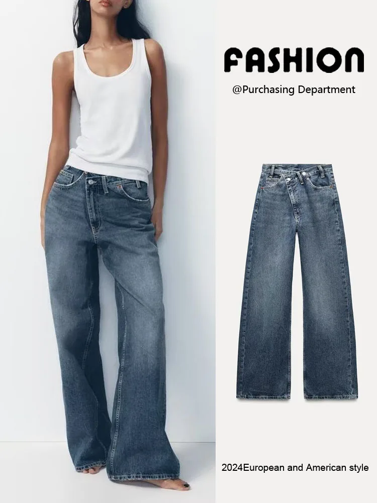 

Spring New Arrival Women's Versatile Basic High Waist Slim Wide Leg Jeans Long Pants Casual Faionable High Waist Jeans