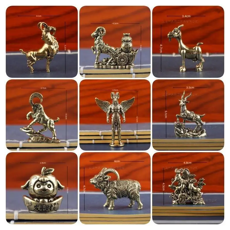 [S]2027 Chinese Zodiac Goat Lucky Statue Hand Polished Brass Sheep Figurine Desktop Ornament For Office Fengshui Decor