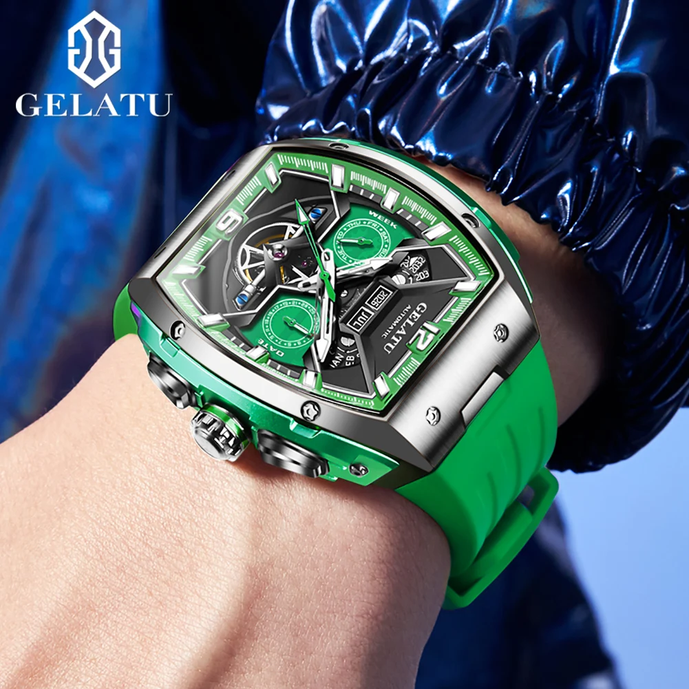 GELATU Luxury Top Brand Multifunction Tourbillon Men\'s Watch High Quality Automatic Mechanical Watch Sapphire Reloj Hombre