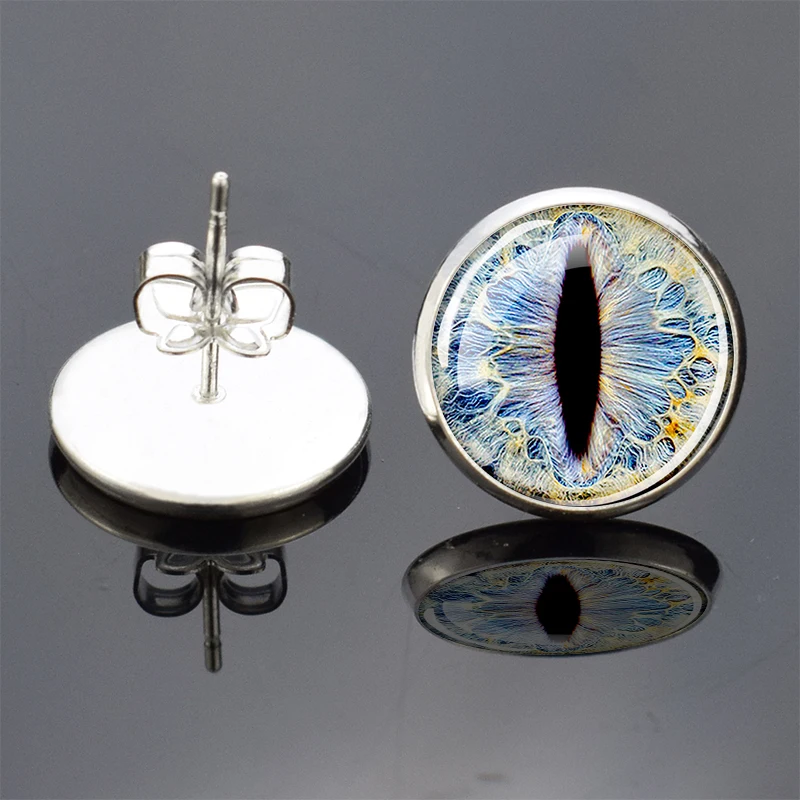 Colorful Eye Ear Studs Cat Eye Earnails Animal Eye Earrings Glass Inlaid Jewelry Gift view 2
