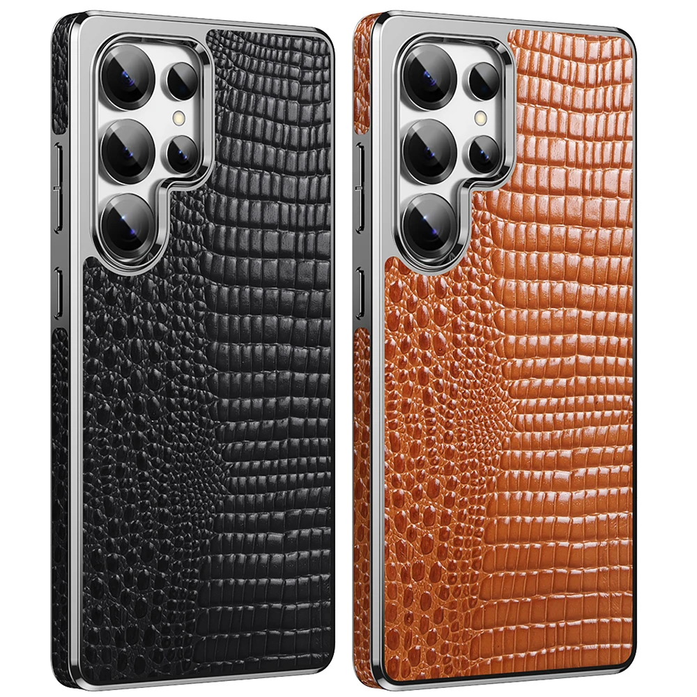 

Crocodile Pattern Real Genuine Cow Leather Magnetic Case For Samsung Galaxy S24 S25 S26 Ultra Magsafe Shell