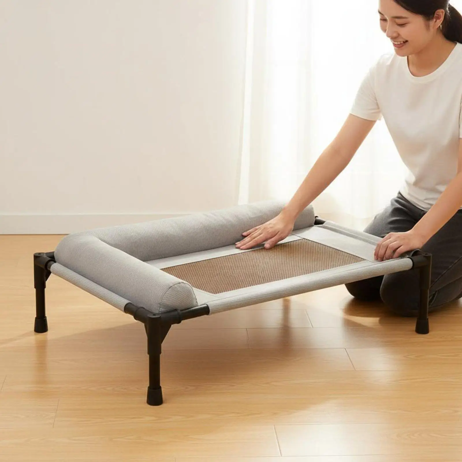 Detachable Resting Cot Elevated Pet Cooling Bed Washable Mesh Fabric Iron Support for Dog and Cat Relaxation