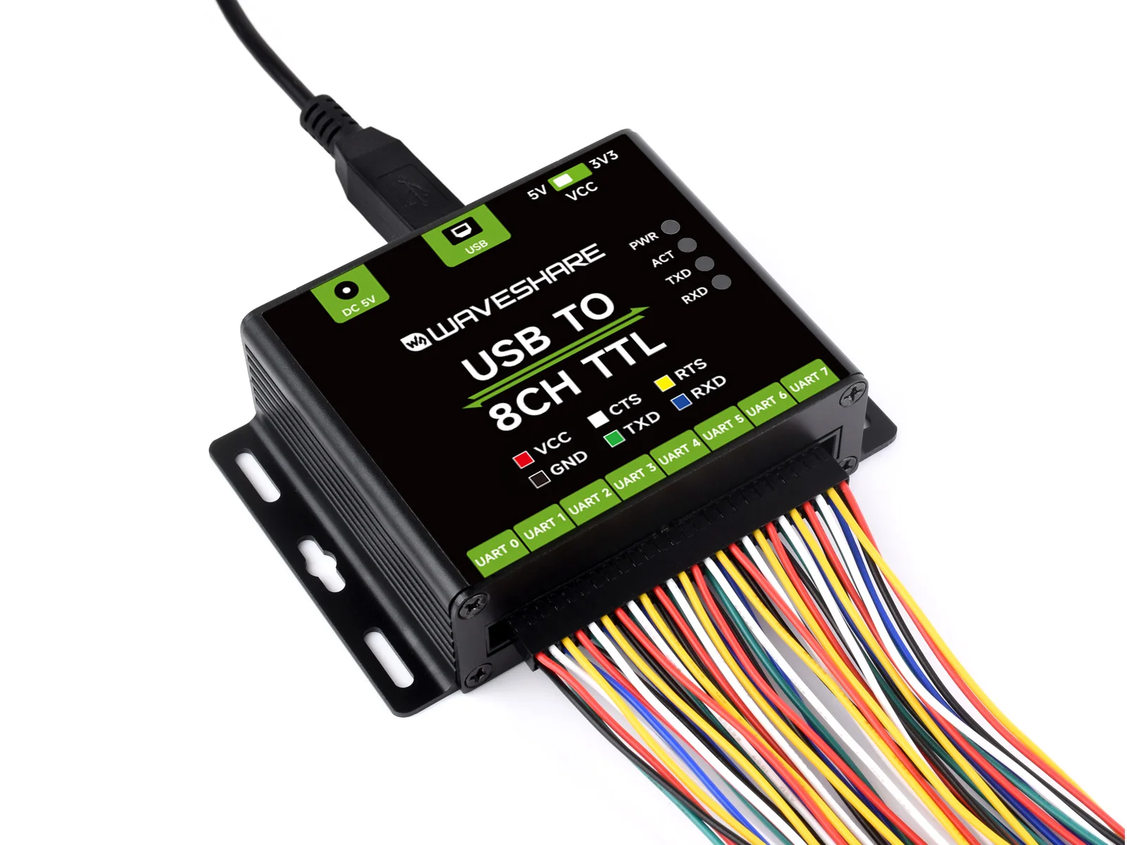 Picture 3: Waveshare Industrial USB TO 8CH TTL Converter, Support Mac, Linux, Android, Windows 11/10, USB to UART, Multi Devices