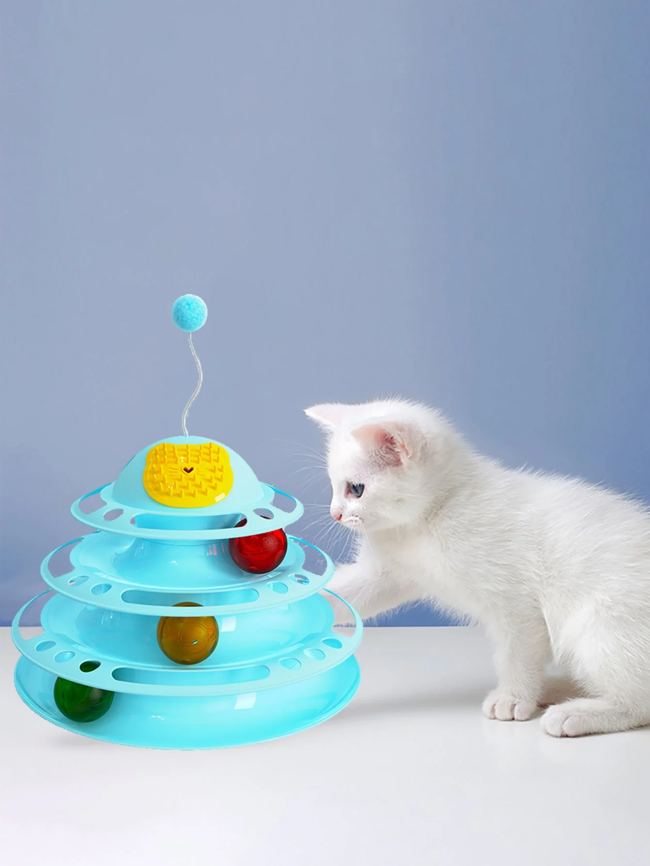 

1pc-Three layer cat carousel with fun toy balls and game sticks - interactive cat toys