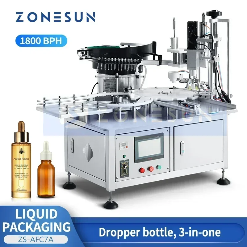 ZONESUN ZS-AFC7A Automatic Dropper Bottles Packaging Liquid Filling Capping Machine Cosmetic Essential Oil Perfume Eyedrop