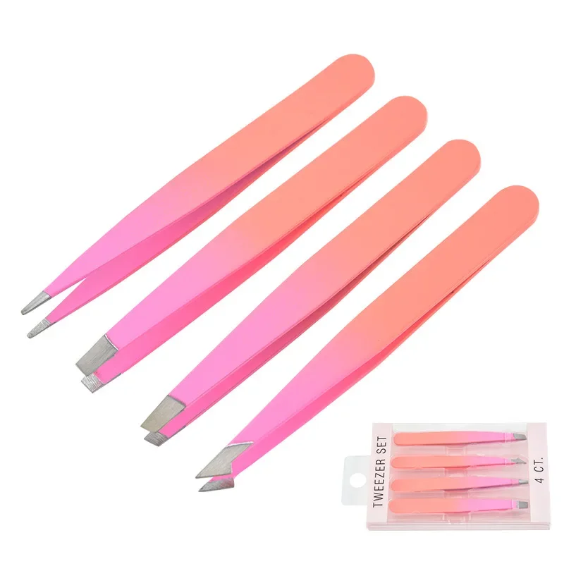 4Pcs Styles Tip Flat Eyebrow Tweezers Stainless Steel Point Tip Slant Hair Removal Beauty Makeup Tools Accessory