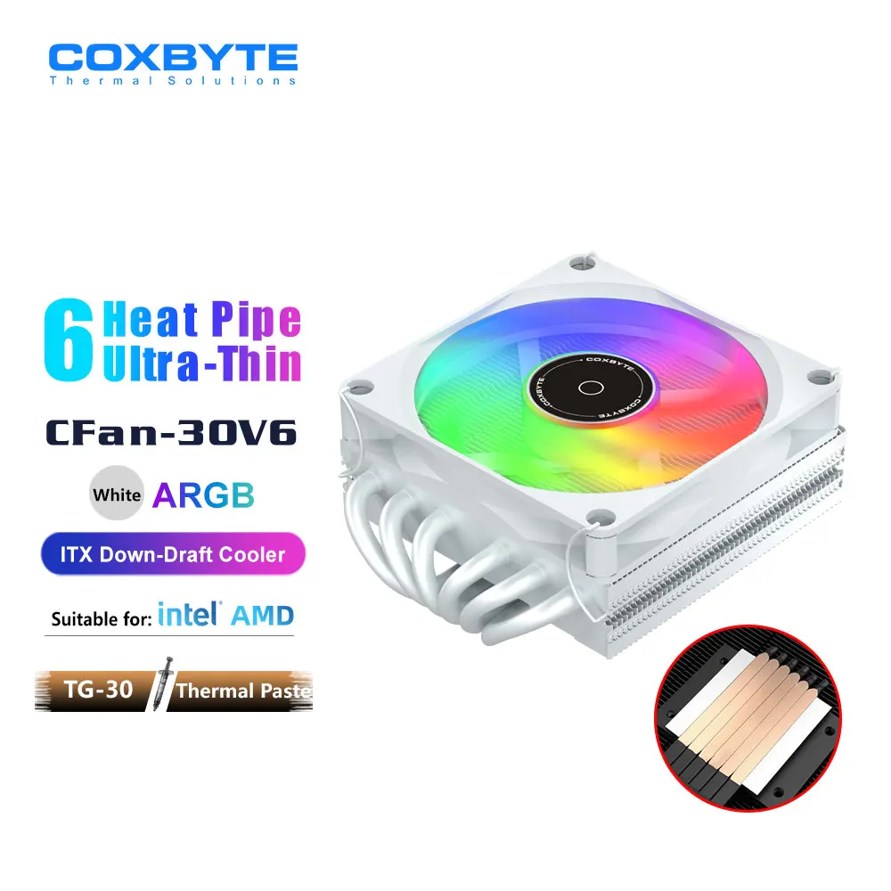 

COXBYTE ITX CPU Cooler 4Pin PWM RGB 6 Heat Pipes CPU Air Cooler For AMD AM4/5 Intel LGA1700 1150 1155 1200 Processor Cooling Fan