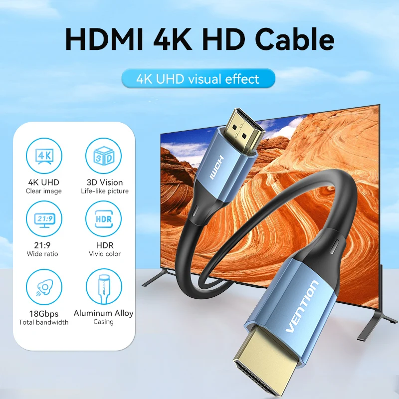 Vention HDMI-Compatible Cable 4K 2.0 Cabo for PS4 Xiaomi Mi Box Splitter Switch 60Hz Audio Cable for Apple TV Video Cord HDMI