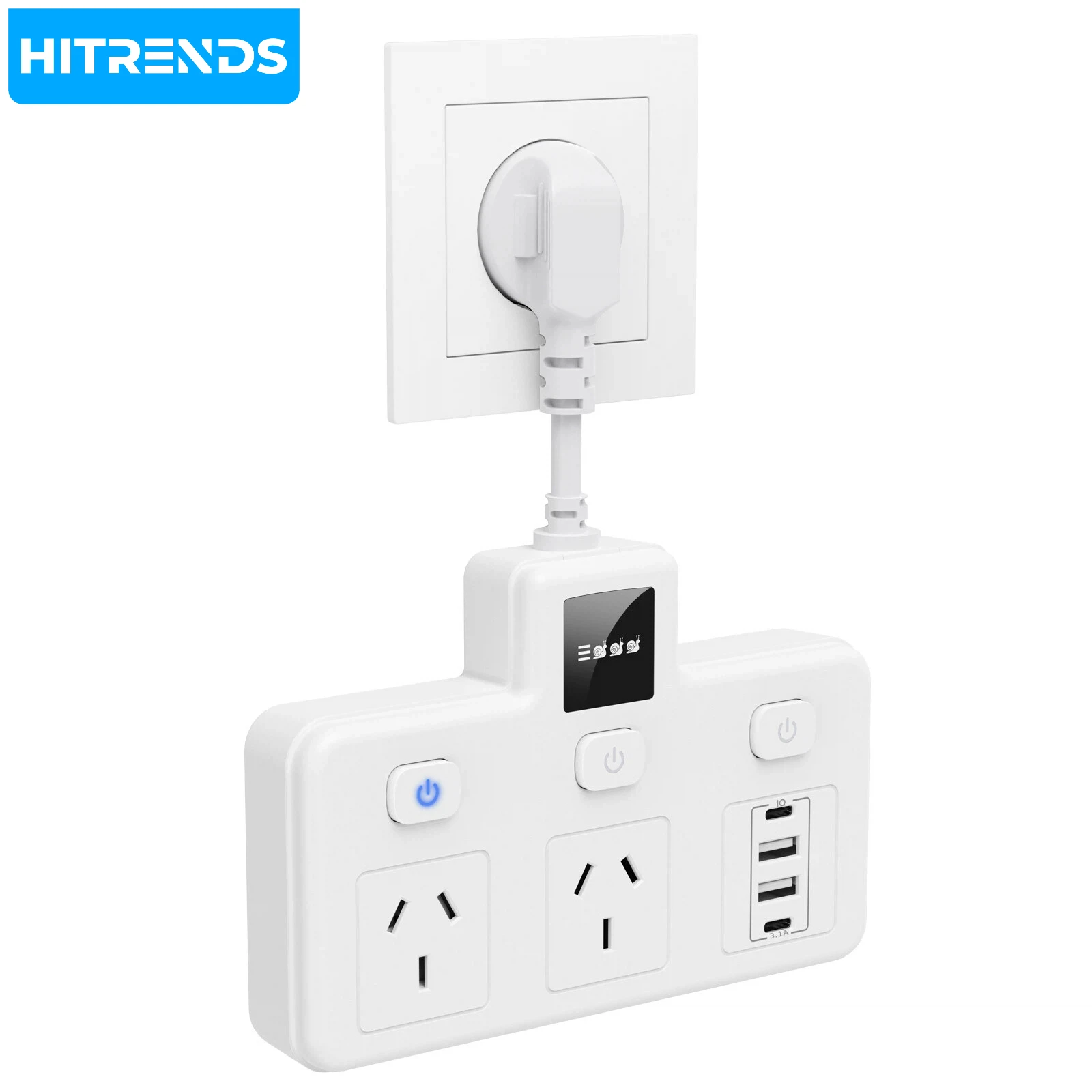 

6-in-1 multi-functional power socket with touch night light, USB+Type-C fast charging, suitable for kitchen/bedroom/office