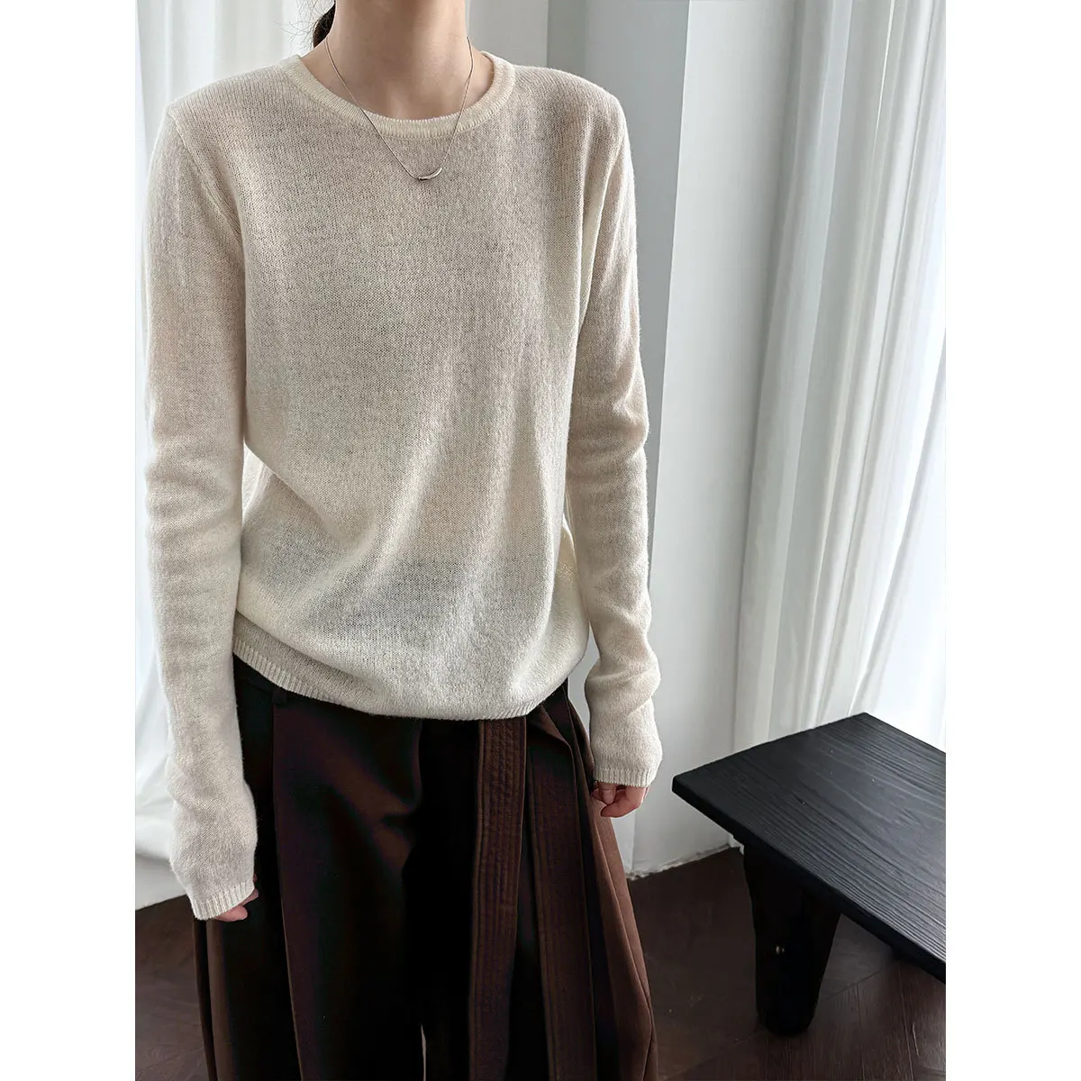 여성용 울 니트 기본 셔츠 가을 신상 슬림핏 슬리밍 탑