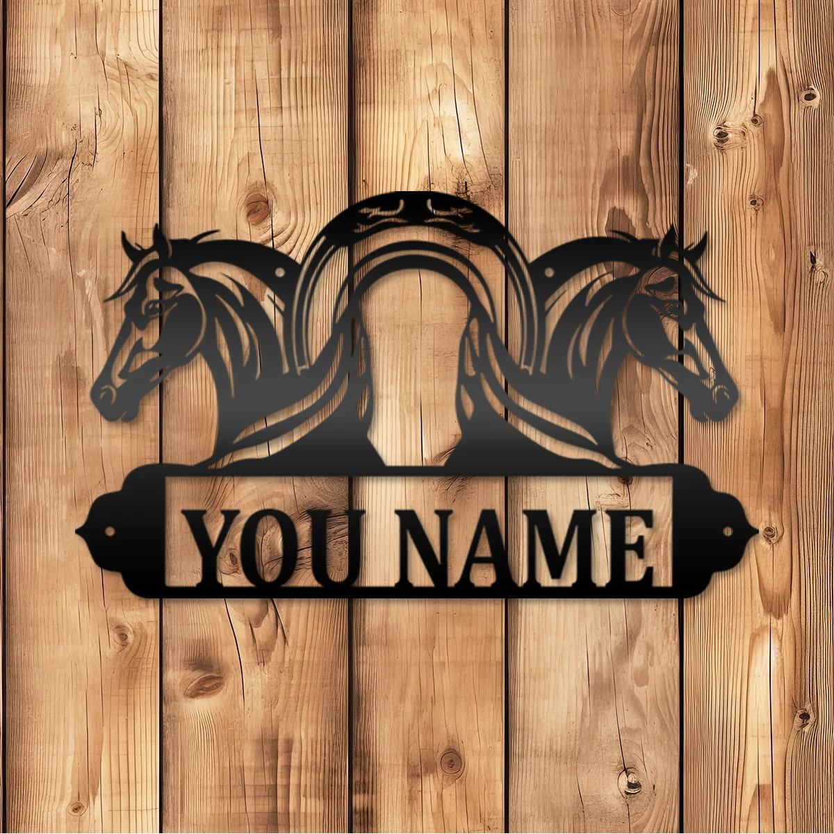 1 pc Symmetrical horse Customized Name Tin Wall Signs Metal Wall Plaque For Living Room Kids Room