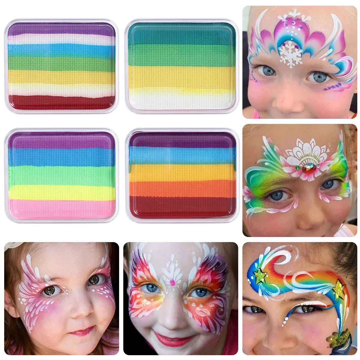 30g ปลอดสารพิษ Rainbow แยกเค้ก Face Body Paint สําหรับเด็กผู้ใหญ่ฉลองฮาโลวีนน้ําภาพวาดแต่งหน้า Palette