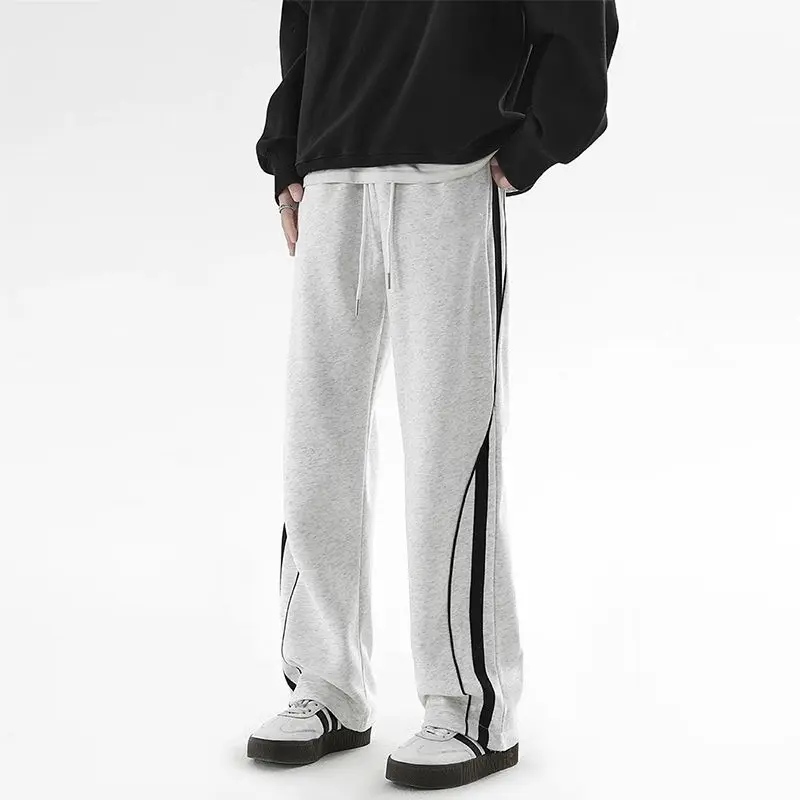 

Мужские зимние спортивные брюки на флисовой подкладке, свободные прямые повседневные штаны, удобный дизайн для холодной погоды, минималистичный спортивный стиль
