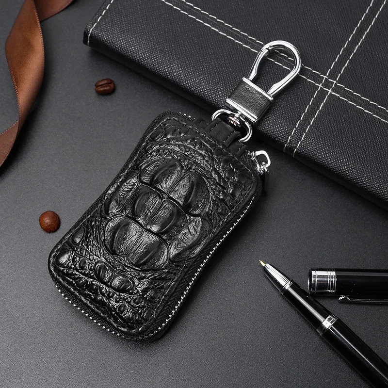 New Genuine Leather Men's and Women's Multifunctional Key Chain Crocodile Pattern Car Key Bag Top Layer Cowhide Key Bag