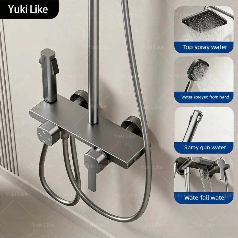 

Gray Household Bathroom Shower Set MultiFunction Hot and Cold Water Pressure Boosting Shower System Set Hotel Bathtub Faucet