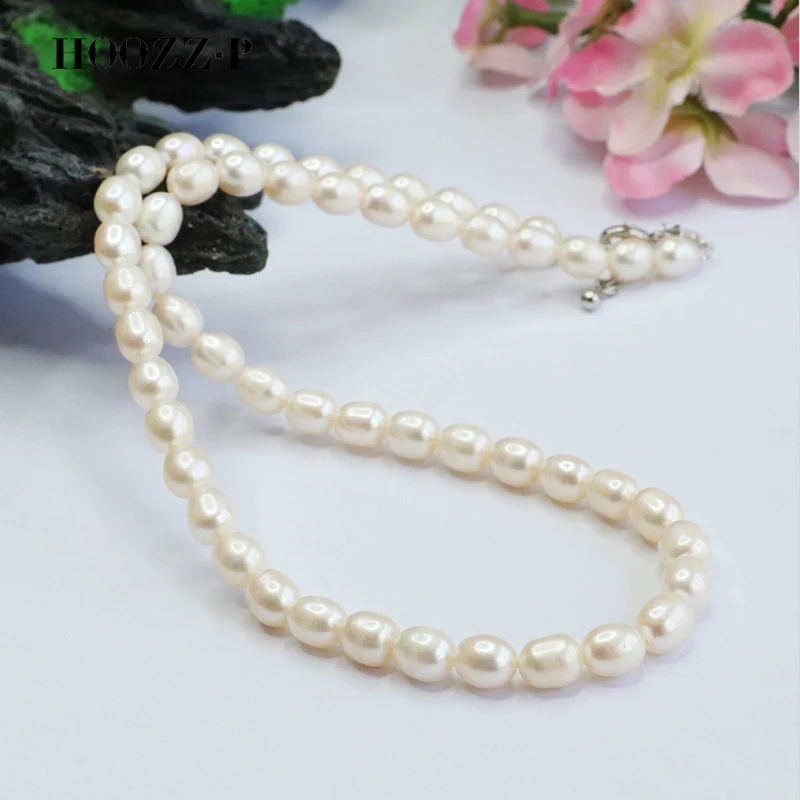 HOOZZ.P Top 2023 Fashion Pearl Necklace Natural Freshwater White Rice Pearls 925 Silver Fine Pearl Jewelry For Women Girls Gifts