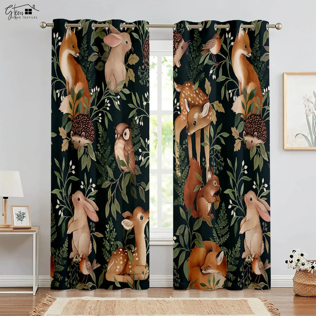 High Quality Animal Curtains Rabbit Deer Fox Cat Koala Elephant Giraffe Tiger Lion Crocodile Blackout Heat Insulation Curtains