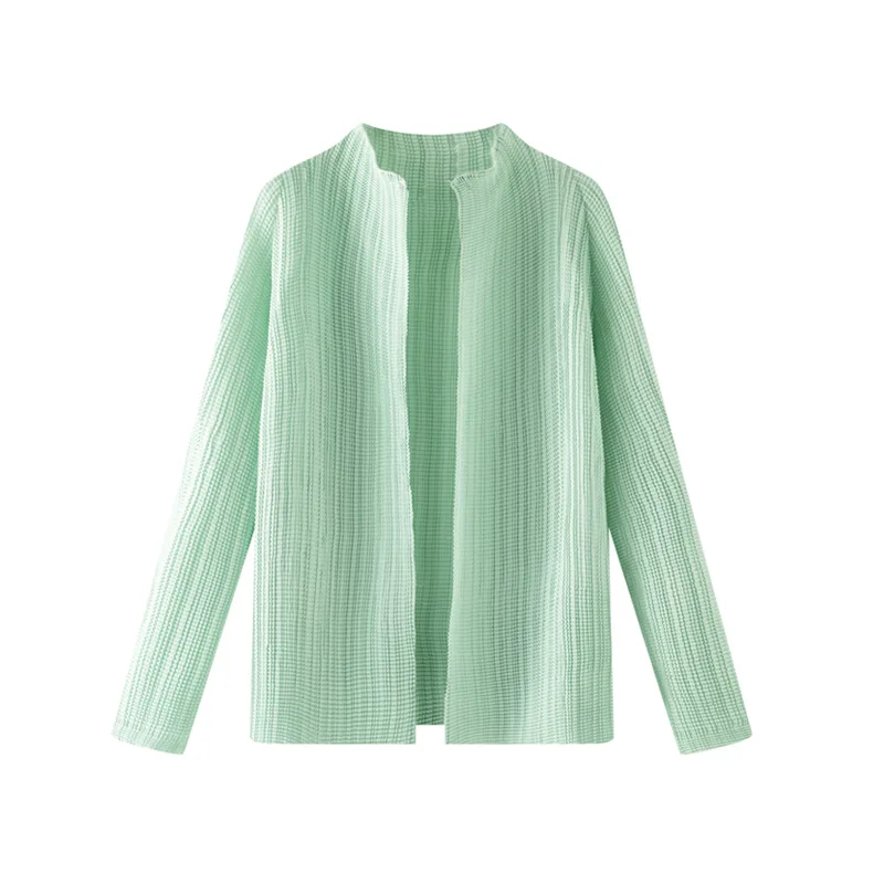 Miyake Pleated Jacket Cardigan 2025 Spring and Autumn Niche Design Long Sleeved Fashionable Cardigan Slimming Top Shirt Thin Top