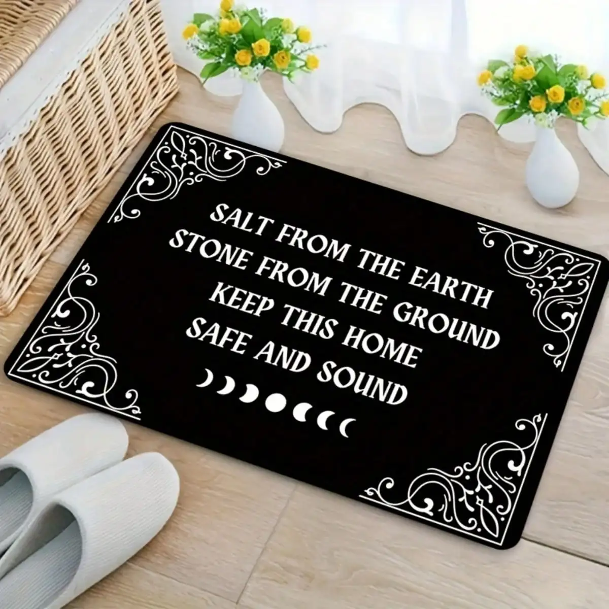 Indoor Witch Doormat Welcome Mat High-Quality Flannel, Protection Spell Halloween Door Mat Gothic Style Moon Phase Fun Bathroom Mat Cute Mat Suitable For