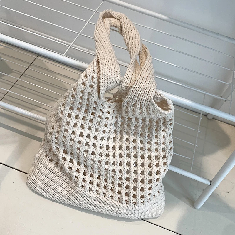 Vintage Hohl Design Gewebt Frauen Schulter Tasche Stricken Große Kapazität Handtaschen Sommer Reise Shopper Tote Für Damen Strand Taschen – Detail 18