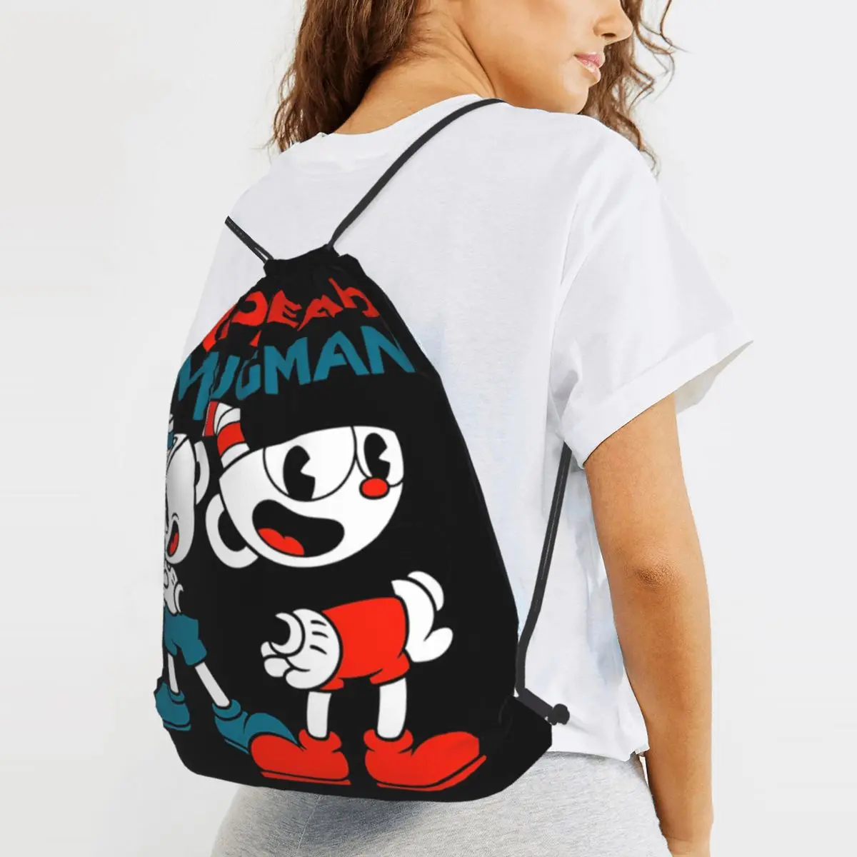 Cute Cute The Cuphead Anime Game Backpacks Multi-function Drawstring Bags Sundries Bag Book Bags for Man Woman School