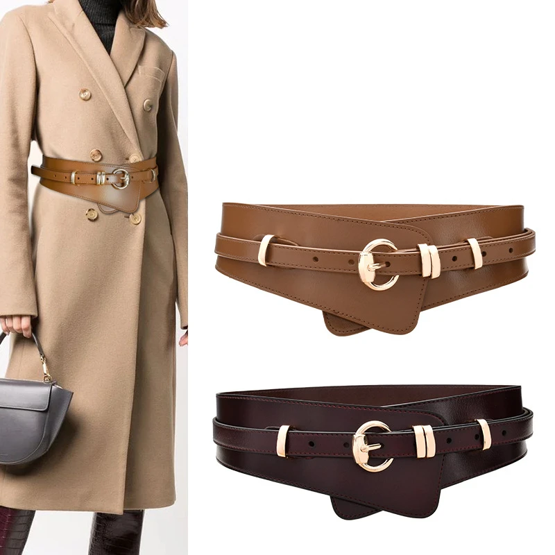 Fashion genuine leather pin buckle ladies wide belt trench coat waist belt ladies wide belt cowhide waist belt