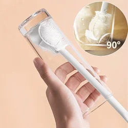 New Silicone Cup Brush Folding Brush Head Long Handle Cup Scrubber White Kitchen Cleaning Tool Feeding Bottle