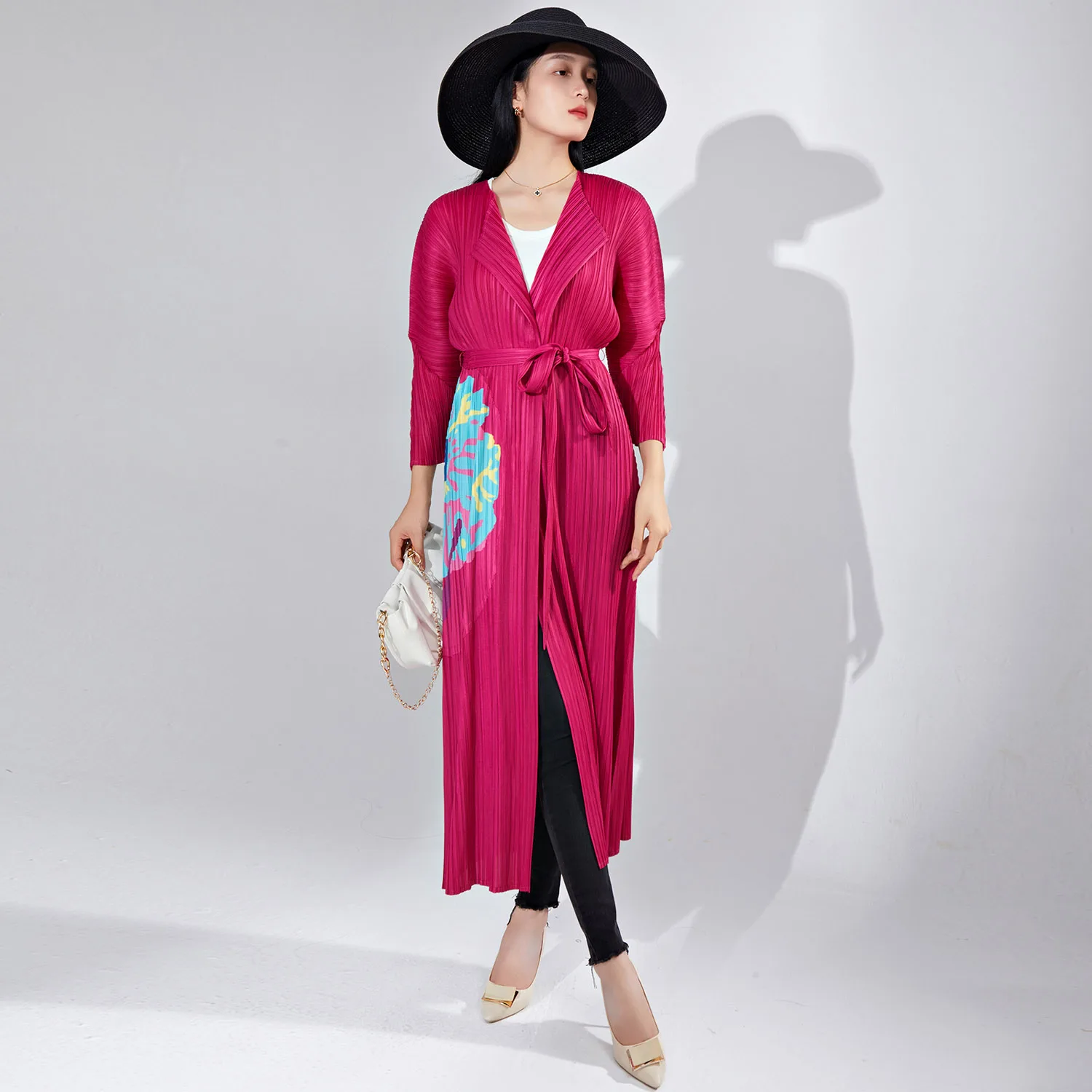 Women's 2025 Autumn Miyake Style Trench Coat Long Loose Fit Plus Size High-Quality Pleated Outerwear