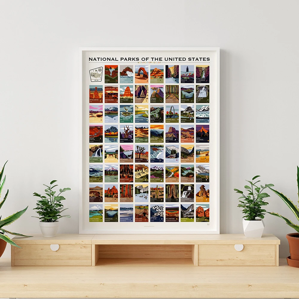National Parks Scratch-Off Map Bucket List Travel Poster Gift for Hikers & Nature Lovers Canvas Painitng Prints Home Decor