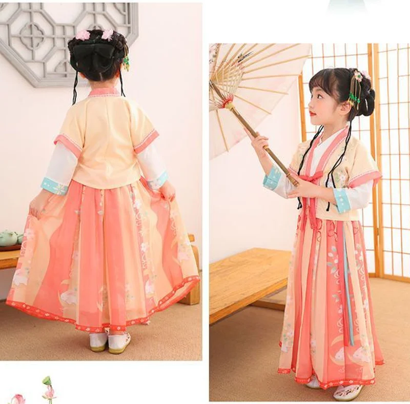 Girls' Chinese Hanfu Dress Imitation Song Dynasty Three Piece Set Casual Girls' Hanfu Dress