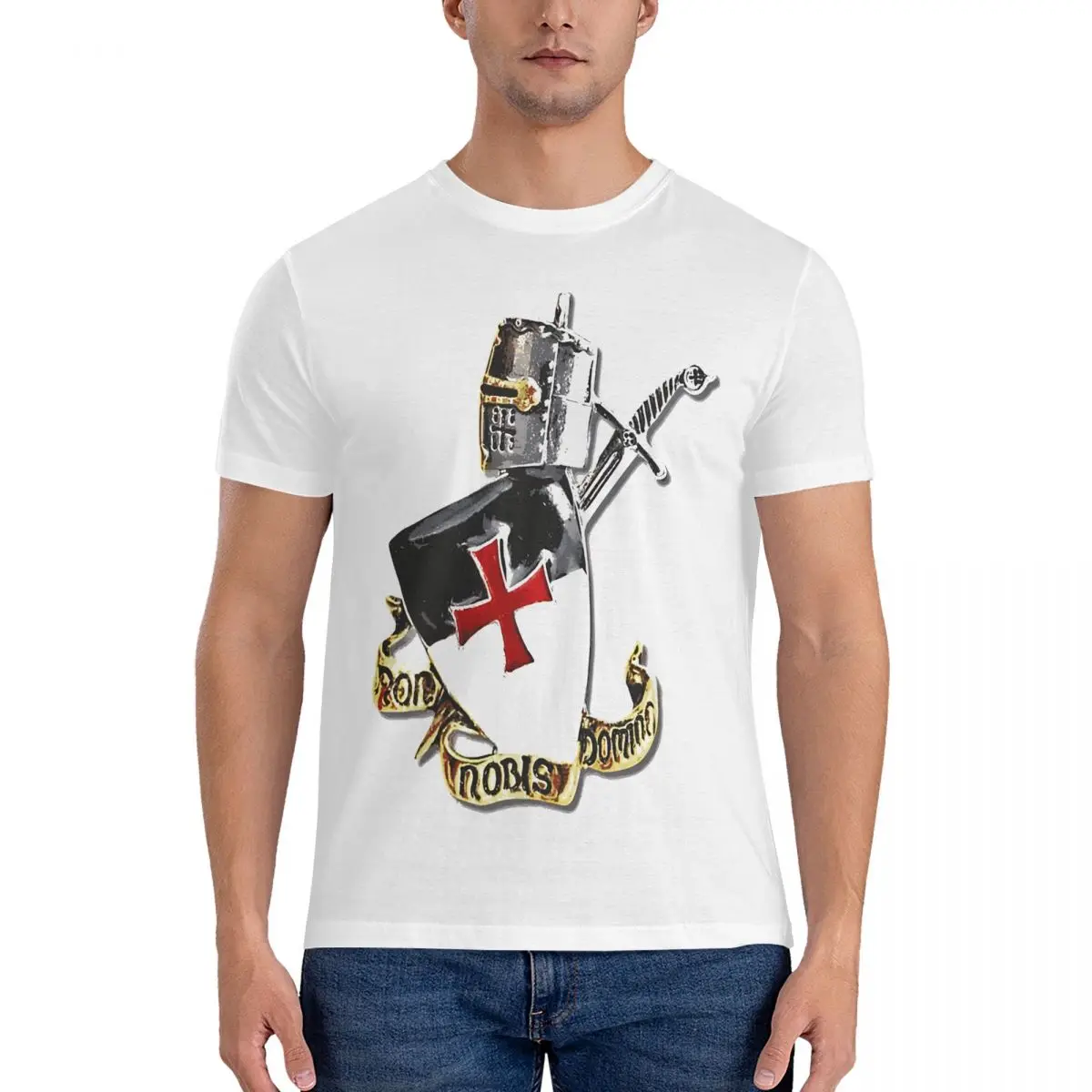 Novelty Amulet T-Shirts for Men Crew Neck Cotton T Shirt Knights Templar Short Sleeve Tee Shirt Printing Tops