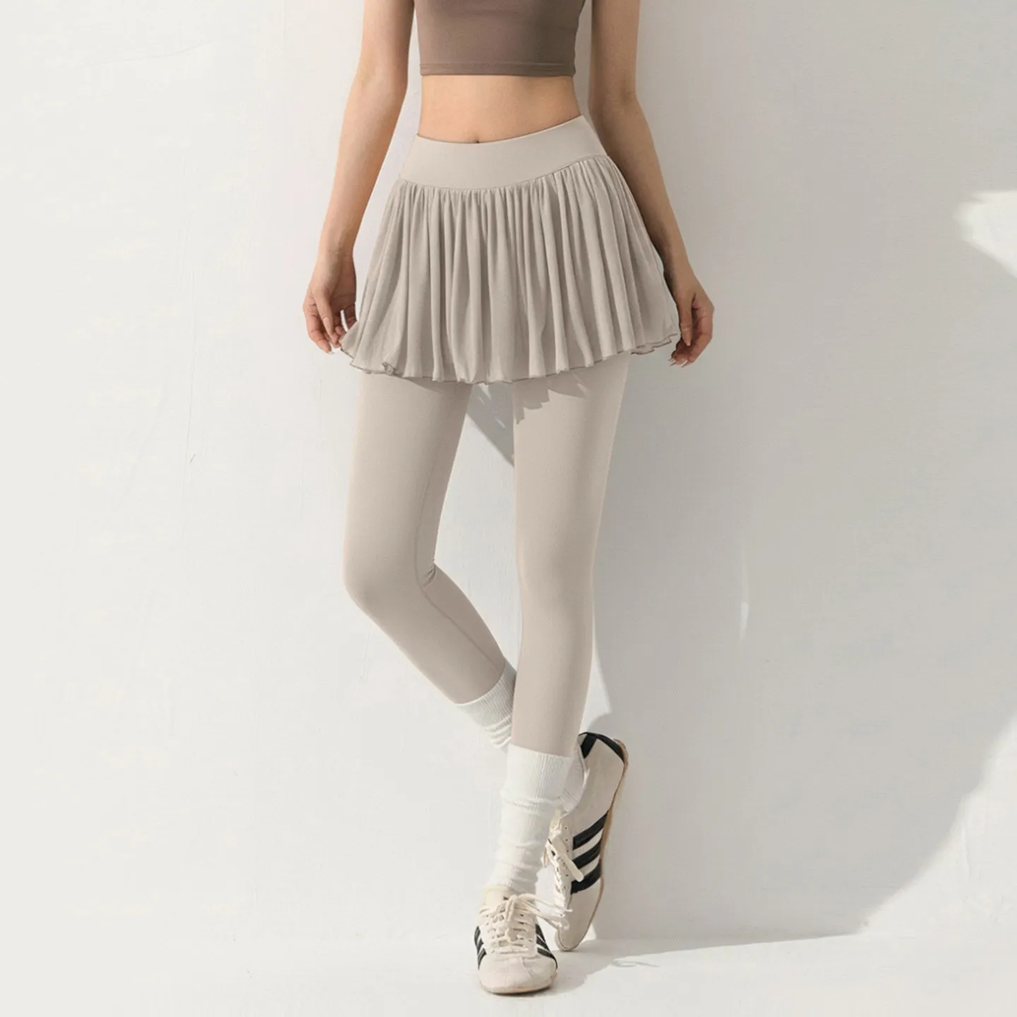 Damen-Yoga-Hosen mit hoher Taille, Mesh-Sportröcke, Fitnesshosen, figurformend, hüftbedeckend, für Laufen, Radfahren, Pilates und Yoga – Detail 6