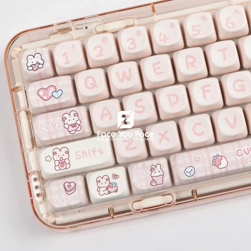 Imagem -04 - Teclas Conjunto Lanche Coelho Chave Boné Bonito dos Desenhos Animados Moa Perfil Pbt Teclado Mecânico de Sublimação Térmica para Personalização 144