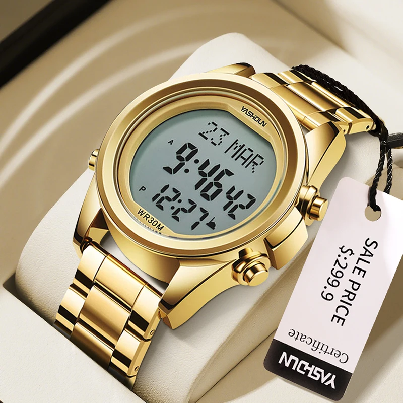YASHIDUN Men Digital Electronic Wristwatch Stainless Steel LED Digital Watches Waterproof Alarm Clock Mens Military Sports Watch