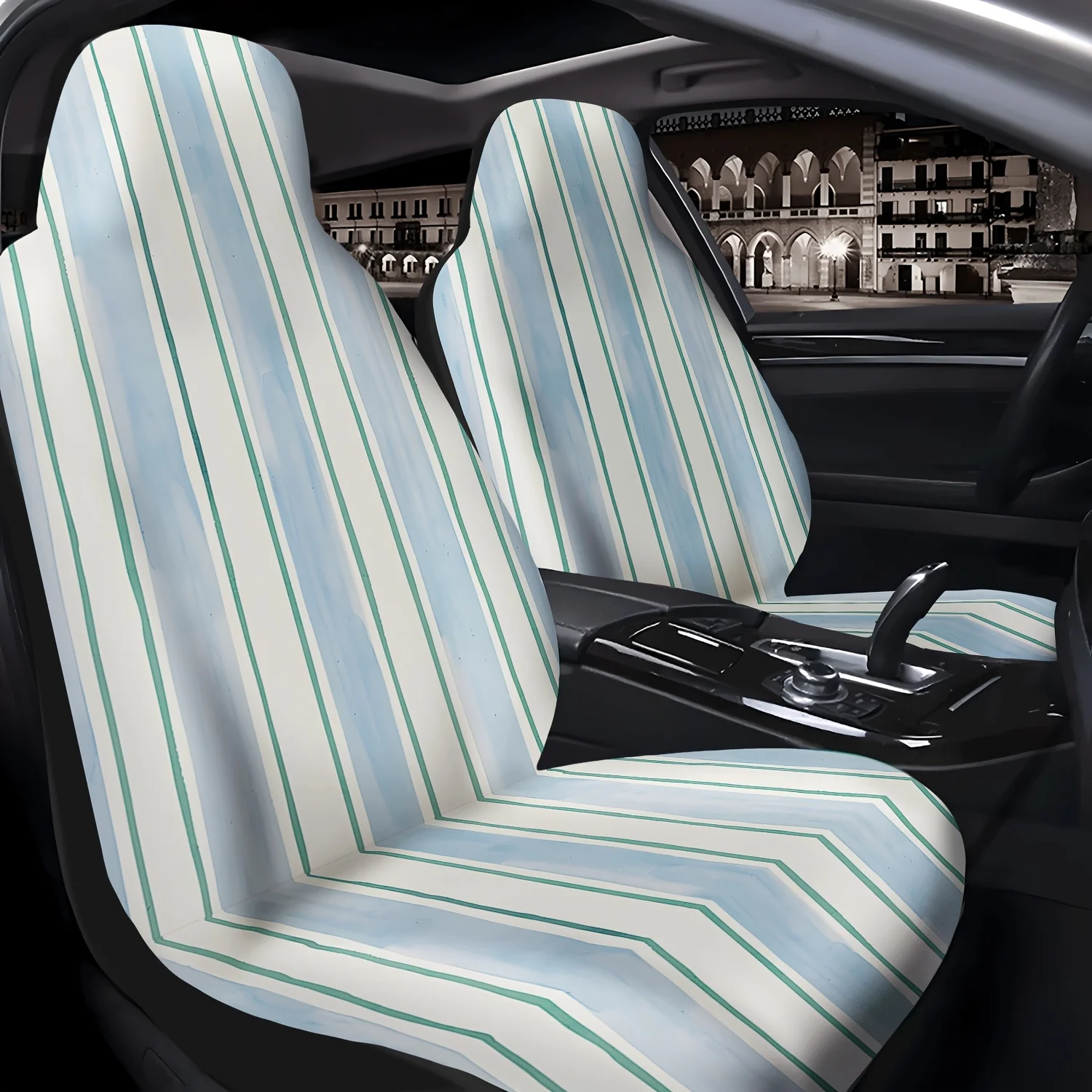 Two Fresh Striped Car Seat Covers, Cute Interior Seat Additions For Car Front Seat Protection, Suitable For Cars, Trucks, Vans,