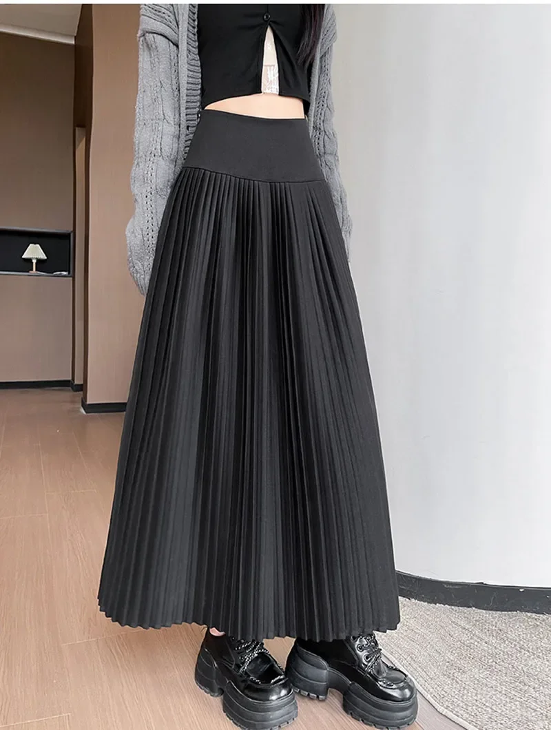 Hochgeschnittene Patchwork-Plissee-Röcke für Damen, 2026 Neue Figurformende Streetwear Lange Röcke, Einfarbige All-Match A-Linien-Röcke – Detail 6