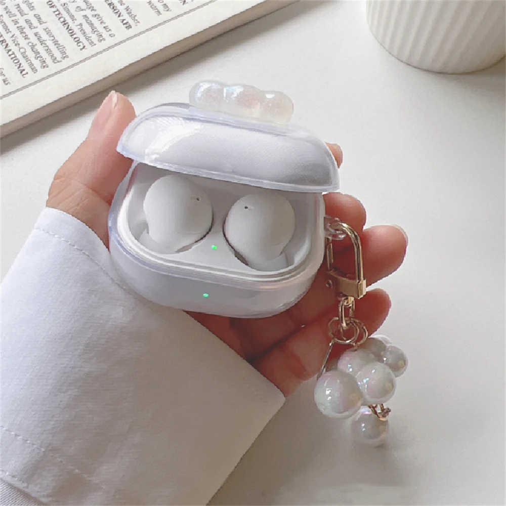 Cute 3D White Cloud Clear Earbuds Headphones Soft Case For Samsung Galaxy Buds Live With Pendant Case For Samsung Buds 2 Pro